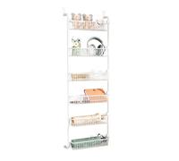 CEIEVER Over Door Storage, 6-Tier Heavy-Duty Metal Hanging Spice Can Rack Organizer, Hanging Door Storage for Kitchen Pantry, Bathroom (White, Small Basket)