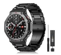CeiLarv 22 mm Watch Band Metal for Amazfit T-Rex 3 Band Beautifully Polished Stainless Steel Replacement Strap for Amazfit T-Rex 3 - Black
