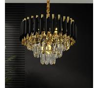 ceiling 3-Story Crystal Black Gold Chandelier Light 15.7 "Round Ceiling Lighting dimmable Living Dining Room Foyer Bedroom, Home décor