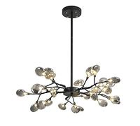 ceiling Boutique Decoration Firefly Chandelier,Black During Branch Adjustable Heig Ceiling Lig Fixture Industrial V-intage Compatible with Kitchen Dining Room Lig-Black and Smoke Gray Gla