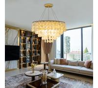 ceiling Capiz Chandelier with 6 Lights Elegant Natural Shell Pendant Light Fixture Living Room Bedroom Gold Coastal Round for Kitchen Dining Table and Foyer Décor