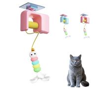 Ceiling Cat Teaser,Self Adhesive Pet Cat Toys,Automatic Bouncing, Interactive Electric Pussy Toy with Self Adhesive Suction Cup Indoor Door Frame Hanging (Pink)