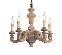 Ceiling Chandelier French V-intage Adjustable Chandeliers, Art Carving Candle- Hanging Light for Living Hallway Dining Room Kitchen Bedroom Pendant Lamp : Wood Color