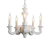 Ceiling Chandelier French V-intage Adjustable Chandeliers, Wood Art Carving Candle- Hanging Light for Living Hallway Dining Room Kitchen Bedroom Pendant Lamp (Color : White)
