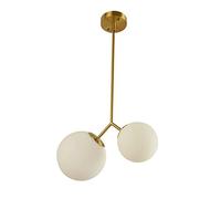 ceiling Chandelier Gold Globe Pendant Light 2-Lights with White Globe Glass Lampshade Medieval Chandelier Brushed Brass Ceiling Hanging Lighting Fixtures Compatible with Kitchen Island, Bedroom,