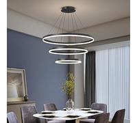 Ceiling Chandelier Light, Acrylic Anti-Flicker Black Pendant Light Fixtures with Remote Control Dimmable 3 Color Mode & Brightness Island Lights for Kitchen Dining Room