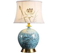 ceiling Chinoiserie Ceramic Bedside Table Lamp Reading Lamp with Fabric Shade Hand Painted Ceramic Desk Lamp Table Compatible with Living Room Bedroom,Led Chandelier Lights