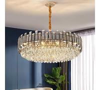 ceiling Crystal Chandelier with 6 Dimmable in Black Smoke Gray Nordic Schoolhouse Style Ceiling Light Fixture for Foyer Living Bedroom Dining Room Kitchen.