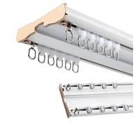Ceiling Curtain Double Track, Aluminum Alloy Room Divider Curtains Rods Heavy Duty Curtain Rail System Set, Shower RV Silent Sliding Track for 0.5-6.0m, With Roller Hooks(White,2.0m)