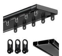 Ceiling Curtain Double Track Set, Double Curtain Track Ceiling Mounted, Ultra-thin Invisible Room Divider, Heavy-Duty Curtains Rails Ceiling Curtains Rod for Living Bedroom(Black,140cm(4.6ft))