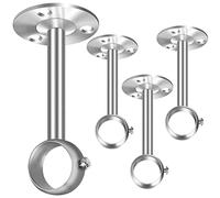 Ceiling Curtain Pole Brackets, 25.4mm/1 Inch Curtain Pole Holder Silver Heavy Duty Metal Curtain Rail Bracket Wardrobe Closet Rod Supports Hanger for Window Shower Drapery, 4 Pack