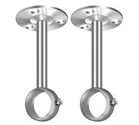 Ceiling Curtain Pole Brackets, 32mm 1 1/4 Inch Curtain Pole Holder Silver Heavy Duty Metal Curtain Rail Bracket Wardrobe Closet Rod Supports Hanger for Window Shower Drapery, 2 Pack