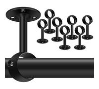 Ceiling Curtain Pole Brackets, 32mm 8 Pack Heavy Duty Curtain Pole Holders Black Curtain Rail Brackets Support Metal Curtain Rod Hooks Hangers for Wall