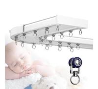 Ceiling Curtain Track Bay Window Curtain Rail System 1-6m, Double Row Rod Wall Mounted, For Home Hotel Office Living Room Bedroom Shower Stall, Room Divider With 90 Degree Bends(White,4m)