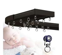 Ceiling Curtain Track Bay Window Curtain Rail System 1-6m, Double Row Rod Wall Mounted, For Home Hotel Office Living Room Bedroom Shower Stall, Room Divider With 90 Degree Bends(Black,5m)