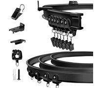 Ceiling Curtain Track, Flexible Bendable Curtain Track 10Ft Black Curved Curtain Rail Ceiling Wall Mount Curtain Sliding Track System Set for RV, Bay Window, Room Divider