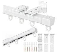 Ceiling Curtain Track Set, Adjustable Room Divider Rail with Roller Hooks, Ceiling & Wall Mounted Retractable Aluminum Curtain Rail System for Privacy, Windows, Bedrooms & Living Rooms
