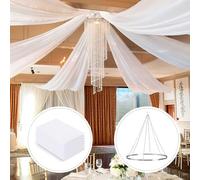 Ceiling Drapes Hanging Kit with Drapery: 6 Panels 5ftx15ft Long Curtains - White Wedding Chiffon Fabric for Outdoor Canopy