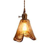 ceiling Elegant Vintage Brass Chandelier with Amber Glass Shade Kitchen Island and Hallway Farmhouse Ceiling Pendant Light Fixture for Home Decor 15.5x21cm (6x8inch)