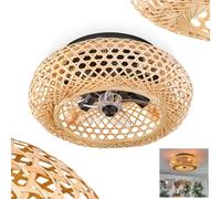 Ceiling Fan Bauro, Fan Made of Metal/Bamboo in Black/Natural with Remote Control, up/Down Function and Light Effect on The Ceiling, Ceiling Light 4-Flame Ø 50 cm, 4 x E27, Without Bulbs