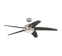 Westinghouse Lighting 72068 Bendan 132 cm Five-Blade Indoor Ceiling Fan, Satin Chrome with Hammered Accents, Dimmable LED Light Kit with Opal Frosted Glass, Metal, 55 W ,132 x 132 x 36 cm