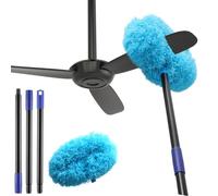 Ceiling Fan Cleaner Duster, 210cm Fan Cleaner Duster High Ceiling, Microfiber Reusable Ceiling Fan Blade Cleaner with Extension Pole for Cleaning Wall Bookshelves Furniture Door Window Top, Blue