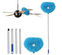 Ceiling Fan Cleaner Duster Reusable Microfiber Ceiling Fan Blade Cleaner Removable Duster with Extension Pole Adjusts 13 to 49.7 Inch for Cleaning Walls Bookshelves Furniture Door Window Top (Blue)