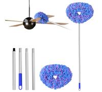 Ceiling Fan Cleaner Duster Reusable Microfiber Ceiling Fan Blade Cleaner Removable Duster with Extension Pole Adjusts 13 to 49.7 Inch for Cleaning Walls Furniture Door Window Top (Blue Pink)