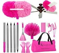 Ceiling Fan Cleaner Duster with 60 inch Extension Pole, Dusters for Cleaning High Ceiling Fan Blades, Cobweb Duster with Extension Pole for Wall Corner, Pink Cleaning Gifts for Women