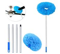 Ceiling Fan Duster Retractable Ceiling Cleaner Reusable Microfiber Ceiling Fan Blade Cleaner Duster with Extension Pole 13 to 50 inch for Furniture Bookshelves Wall Door Blue