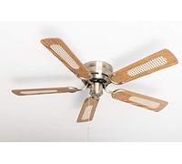Ceiling fan Kisa Deluxe antique brass without light - wings oak / walnut including pull switch