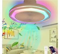 Ceiling Fan Light and Bluetooth Speaker RGB Color Changing Dimmable Chandelier Fan 60W 50CM Music Ceiling Fan Remote Control + APP Control, White
