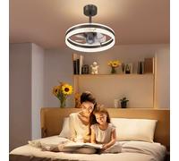 HOMCOM Ceiling Fan with Light and Remote, 50 cm LED Mount Ceiling Fan Light with 3 Colour, 6 Speed, Timer, Adjustable Brightness, Quiet Reversible DC Motor, for Bedroom, Living Room, Black