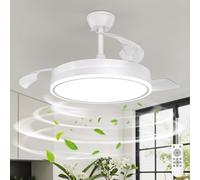 Ceiling Fan Light Retractable, Quiet Ceiling Fans with Lights and Remote, 3960Lm 3000K-6500K Dimmable, Metal Base,Solid Copper Motor with High Airflow,Memory Function,for Living room,CE-RoHS Certified