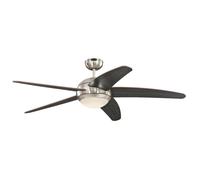 Westinghouse Lighting 72068 Bendan 132 cm Five-Blade Indoor Ceiling Fan, Satin Chrome with Hammered Accents, Dimmable LED Light Kit with Opal Frosted Glass, Metal, 55 W ,132 x 132 x 36 cm