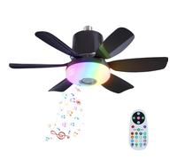 Ceiling Fan with Lights and Remote,32W E27 RGB LED Ceiling Fan Light with Bluetooth Music Player,3 Speeds,3 Colors,6 Blades and Remote Control Support RGB Colours, Music Player for Home Room (Black)