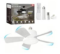 Ceiling Fan with Lights and Remote, Fits E27/B22 Socket, 2000LM 3CCT Dimmable 6-Speed Reversible, Quiet LED Fan Light Ceiling for Bedroom Kitchen Garage, with 2 Extension Rods & Mounting Base