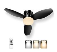 Ceiling Fans with Light and Remote, 42 inch/106cm Low Profile Ceiling Fan with Lamp for Bedroom, 6 Speeds, 3 Colour Temperatures Dimmable, Reversible, Flush Mount Flush Mount DC Motor Fan Light, Black