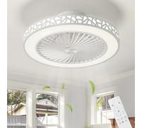 Ceiling Fans with Lights and Remote 48cm Modern White Iron Low Profile Reversible Bladeless 6 Speeds Quiet Ceiling Fans with Lamps Dimmable LED Flush Mount Ceiling Fan Light Timer for Bedroom, Kitchen