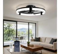 Ceiling Fans with Lights and Remote, 50cm Low Profile LED Ceiling Fan Light, 6 Speeds Dimmable 3000K-6500K, Smart App & Remote Control, Reversible DC Motor for Bedroom Living Room Dining Room, Black