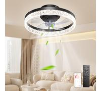 Ceiling Fans with Lights and Remote, 50cm Smart Ceiling Fan Light with 3 Light Colors 6 Speed, Dimmable, Night Mode, Timer, Remote Control, LED Ceiling Fan Light for Bedroom Living Room, Black