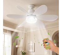 Ceiling Fans with Lights and Remote, E27 20.5" Ceiling Fan Light with Crystal Lampshades, 40W 3000-6500K 3-Color 3-Speed, 1H/2H/4H Timer, Stepless Dimmable, Small Fan Lights Ceiling for Bedroom