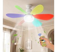 Ceiling Fans with Lights and Remote, E27 20.5" Ceiling Fan Light with Crystal Lampshades, 40W 3000-6500K 3-Color 3-Speed, 1H/2H/4H Timer, Stepless Dimmable, Small Fan Lights Ceiling for Bedroom