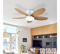 Ceiling Fans with Lights and Remote, Fan Lights Led Ceiling for Bedroom, Indoor 5 Blades Silent Large Fan Lamp, Dimmable 6-spd Reversible DC Motor with Timer for Living Room-White+WoodGrain||36in