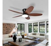 Ceiling Fans with Lights and Remote, Fan Lights Led Ceiling for Bedroom, Indoor 5 Blades Silent Large Fan Lamp, Dimmable 6-SPD Reversible DC Motor with Timer for Living Room-Black+Woodgrain||42in