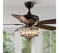 Ceiling Fans with Lights and Remote for Living Room Fandelier Vintage Fans with Lamps LED Crystal Lampshade for Bedroom Lounge Dining Table Kitchen Island Motor Silent Reversible (Black, 48"
