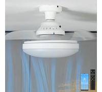Ceiling Fans with Lights LED, E27 Screw Light Bulb Fan 3 Blade Retractable, Dimmable, 3 Speeds, Socket Ceiling Fans Lamps and Remote for Small Spaces Bedroom Kitchen Office(White,Base Not Included)