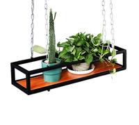 Ceiling Flower Shelf/Plant Stand, Floating Hanging Racking with Chain Article + Wood Wine Holder, Bar Restaurant Kitchen Pot Pan Rack Ceiling Mount(120x25x15cm)