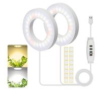 Ceiling Grow Lights for Indoor Plants, 96 LEDs Full Spectrum Halo Growing Lamp, 5000K Plant Light Indoor with 3 Light Modes 10 Adjustable Brightness, 3/9/12H Timer for Small Plants Succulent 2-Head