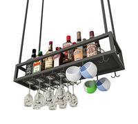 AYVADA Ceiling Hanging Bar Unit Bar Wine Rack Restaurant Ceiling Hanging Wine Bottle Racks, Iron Art Wall Mounted Champagne Stemware Glasses Storage Shelf, for Under Cabinet Kitchens Decoration Shelf
